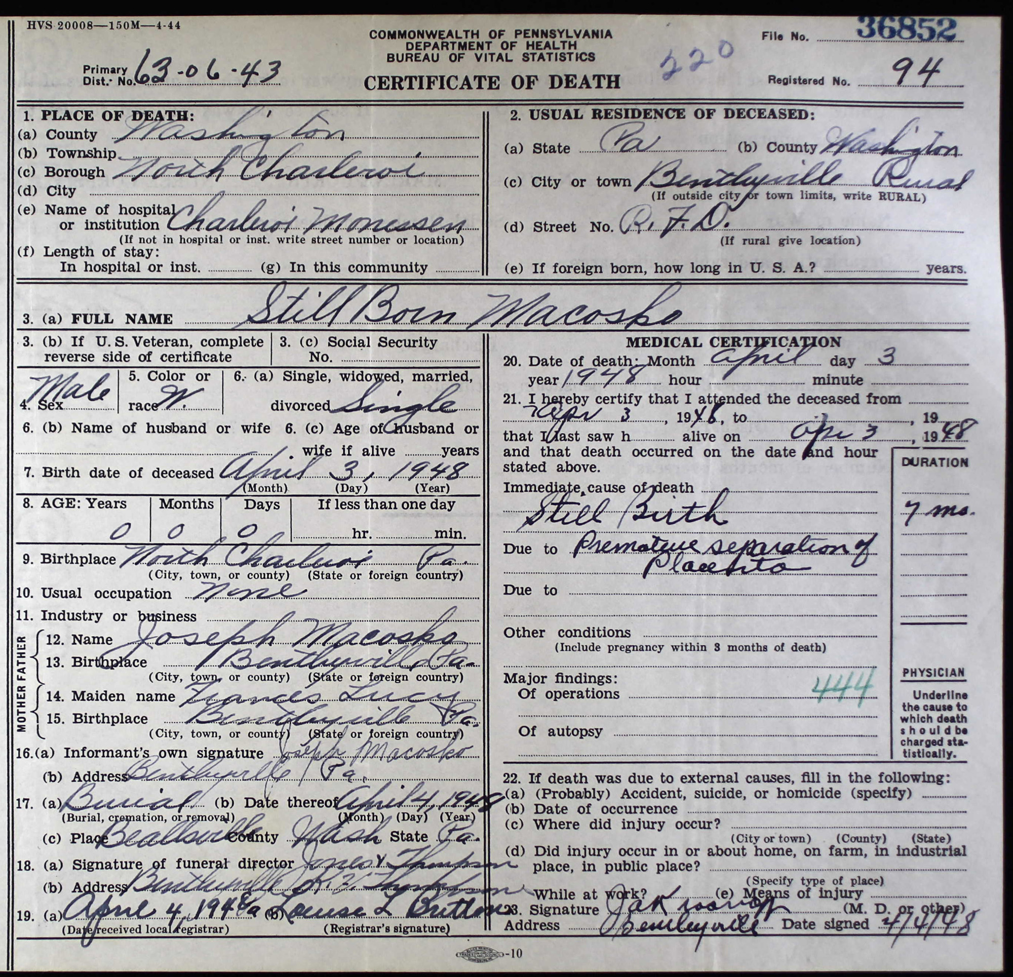 death certificate
